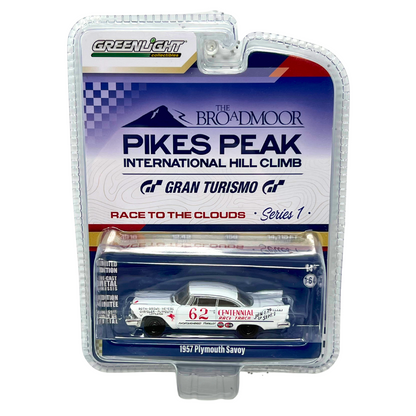 Greenlight Broadmoor Pike's Peak Hill Climb 1957 Plymouth Savoy 1:64 Diecast