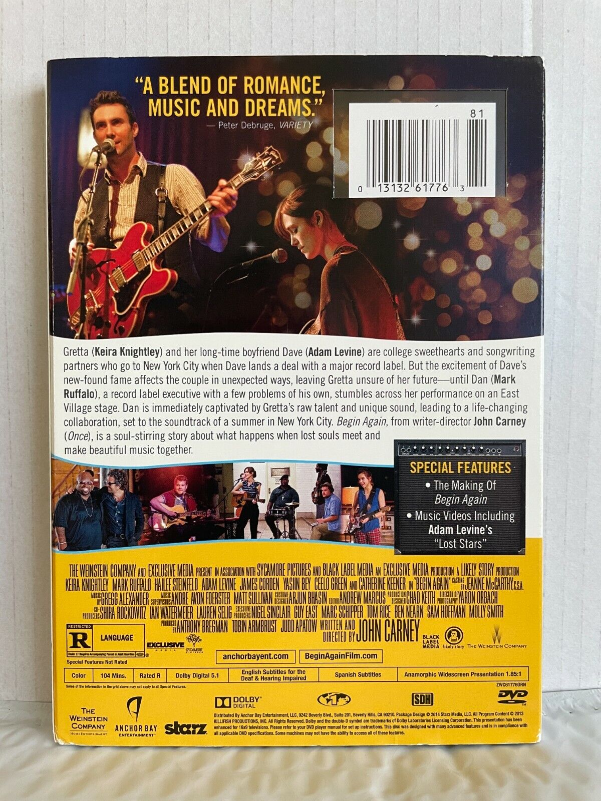 Begin Again (DVD, 2014) Keira Knightley Adam Levine Music Romance Good Condition