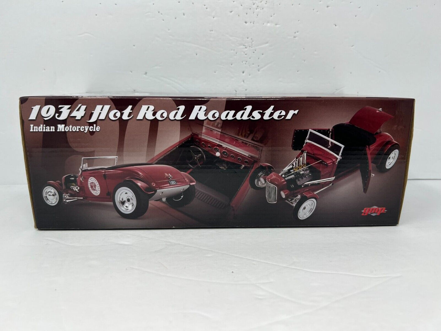 GMP 1934 Ford Hot Rod Roadster Indian Motorcycle 1:18 Diecast Red