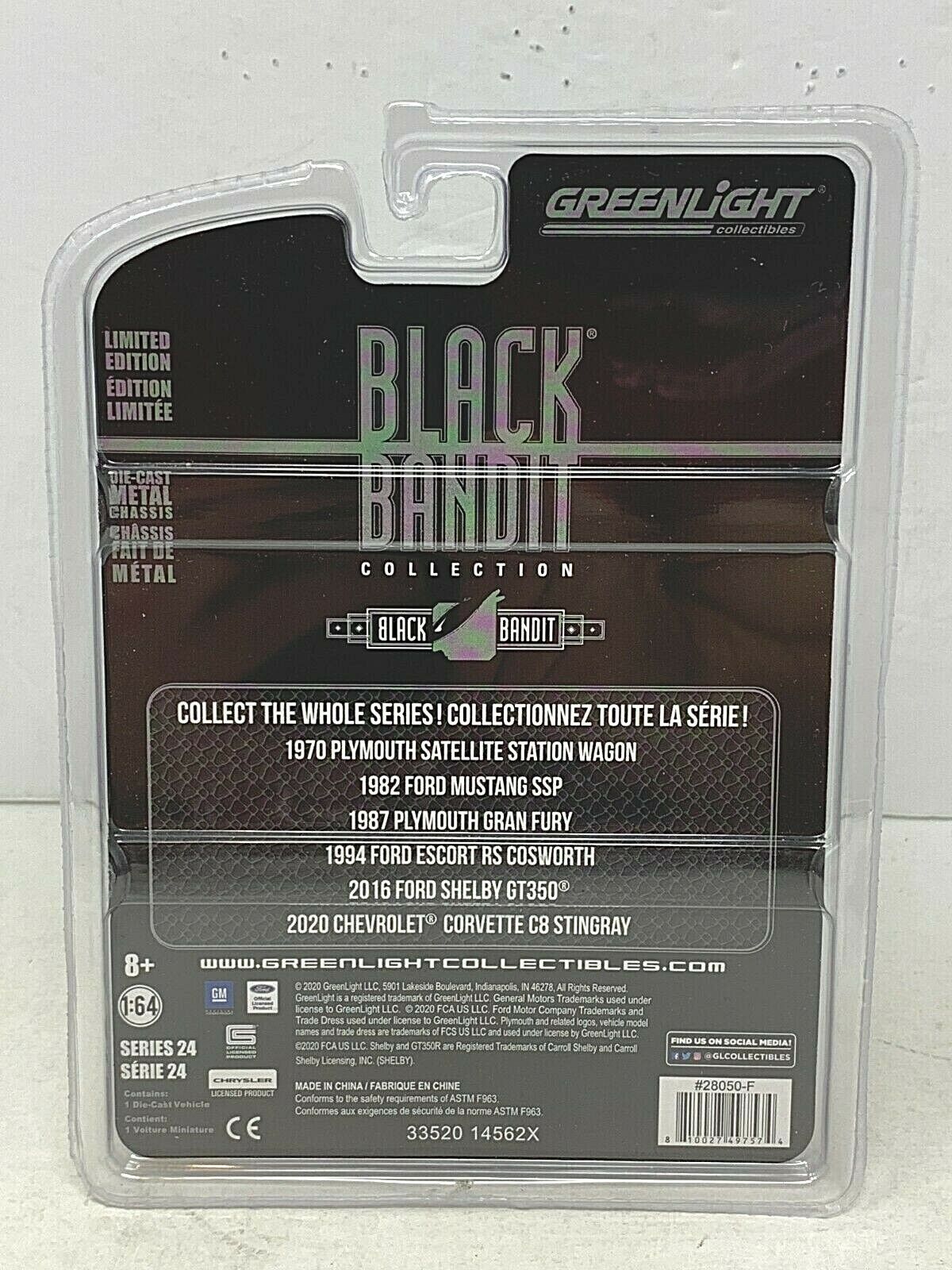 Greenlight Black Bandit Series 24 2020 Chevy Corvette C8 Stingray 1:64 Diecast