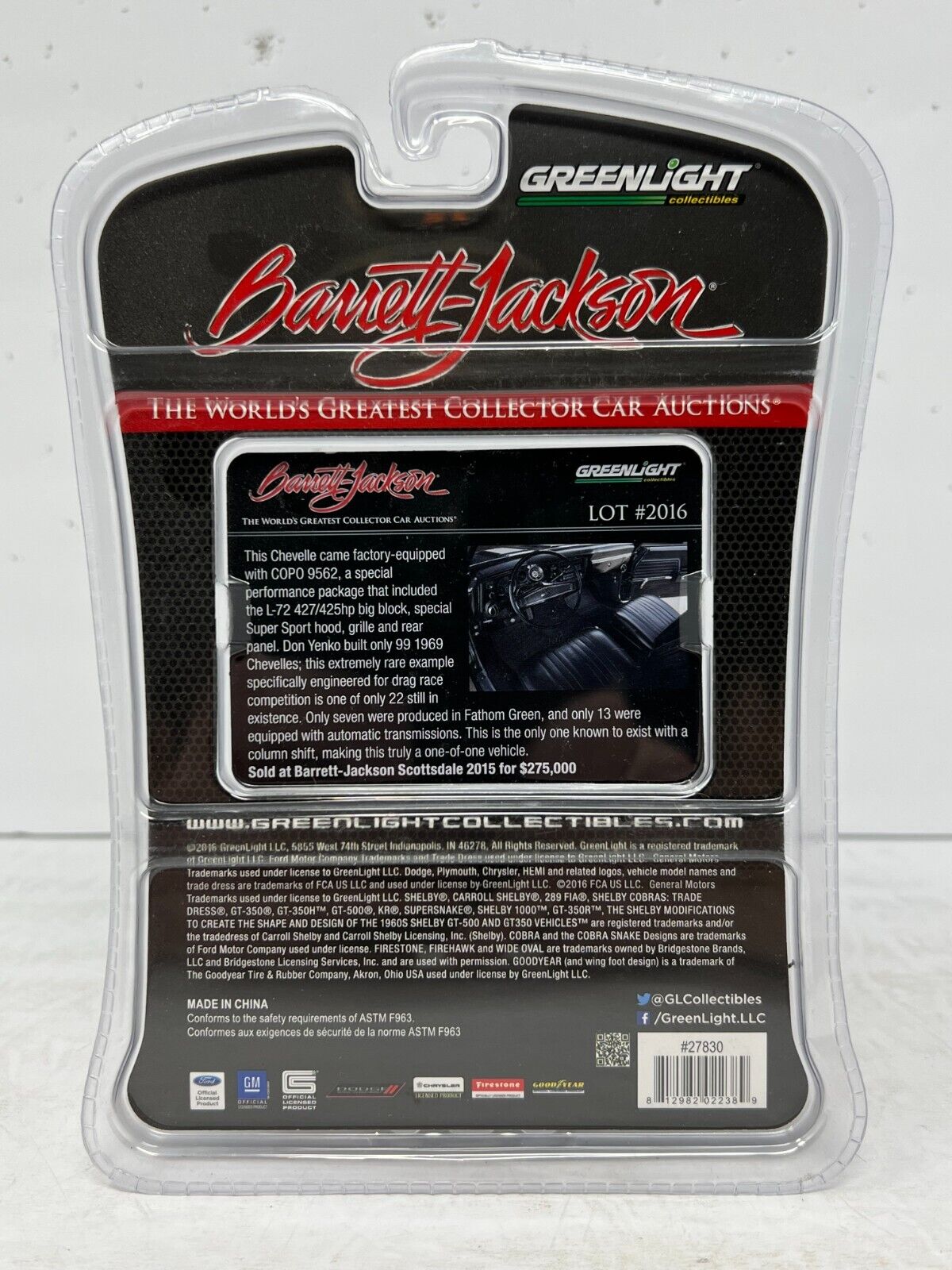 Greenlight Barrett-Jackson 1969 Chevrolet Yenko COPO Chevelle 1:64 Diecast