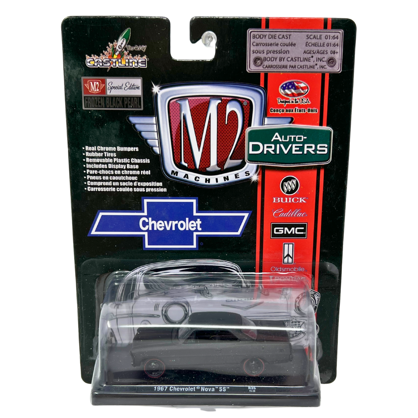 M2 Machines Auto-Drivers 1967 Chevrolet Nova SS Frozen Black Pearl 1:64 Diecast