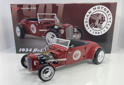 GMP 1934 Ford Hot Rod Roadster Indian Motorcycle 1:18 Diecast Red