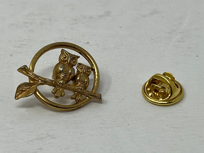 Pair of Owls on Branch Animal Lapel Pin