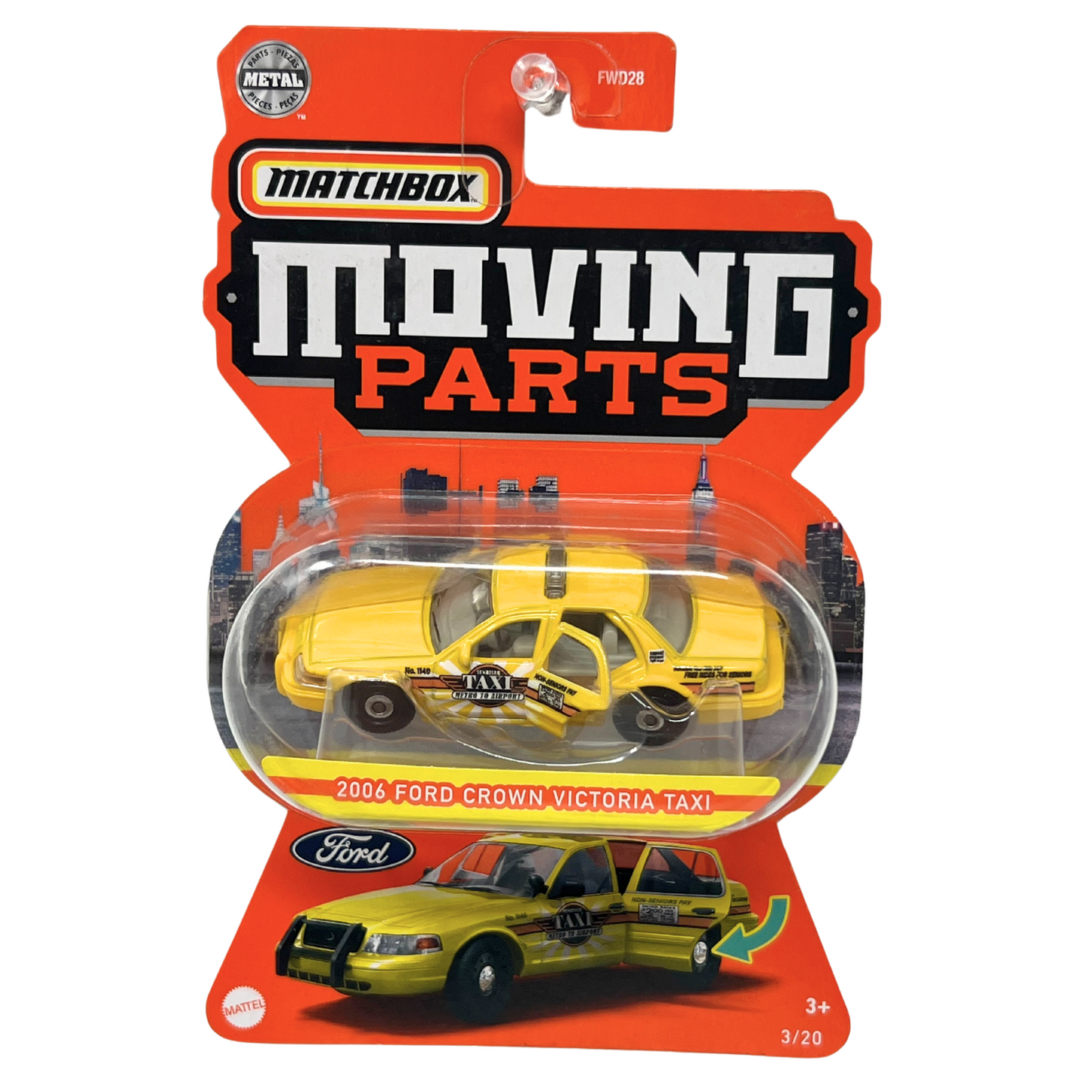 Matchbox Moving Parts 2006 Ford Crown Victoria Taxi 1:64 Diecast