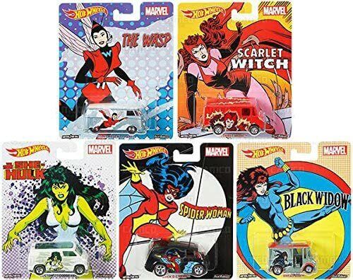 Hot Wheels Pop Culture Marvel Women Real Riders 1:64 Diecast Complete Set of 5
