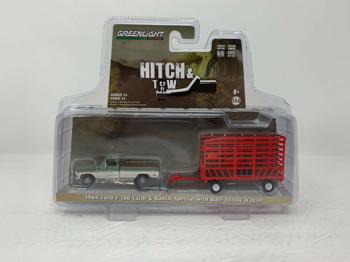 Greenlight Hitch & Tow 1969 Ford F-100 Farm & Ranch w/ Bale Wagon 1:64 Diecast