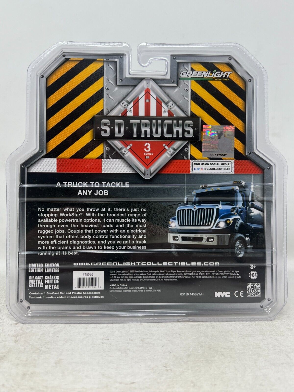 Greenlight SD Trucks Series 3 2017 International WorkStar NYPD 1:64 Diecast