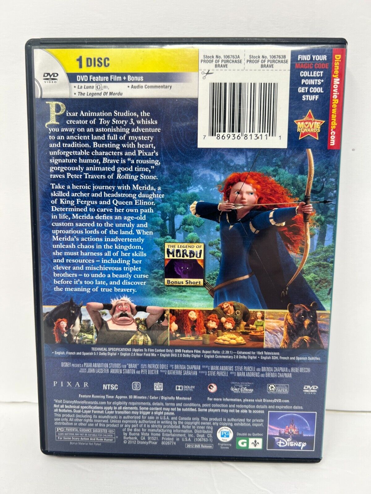 Disney Pixar Brave (DVD, 2012) Good Condition!!!