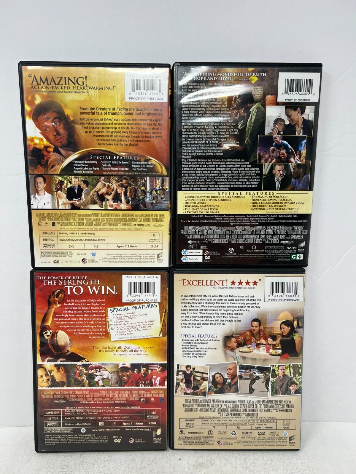 Lot of 4 Kendrick Brothers DVDs Fireproof / Courageous / War Room Religious