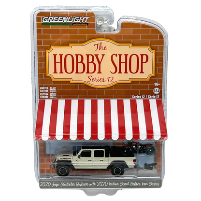 Greenlight Hobby Shop 2020 Jeep Gladiator Rubicon w/ 2020 Motorbike 1:64 Diecast