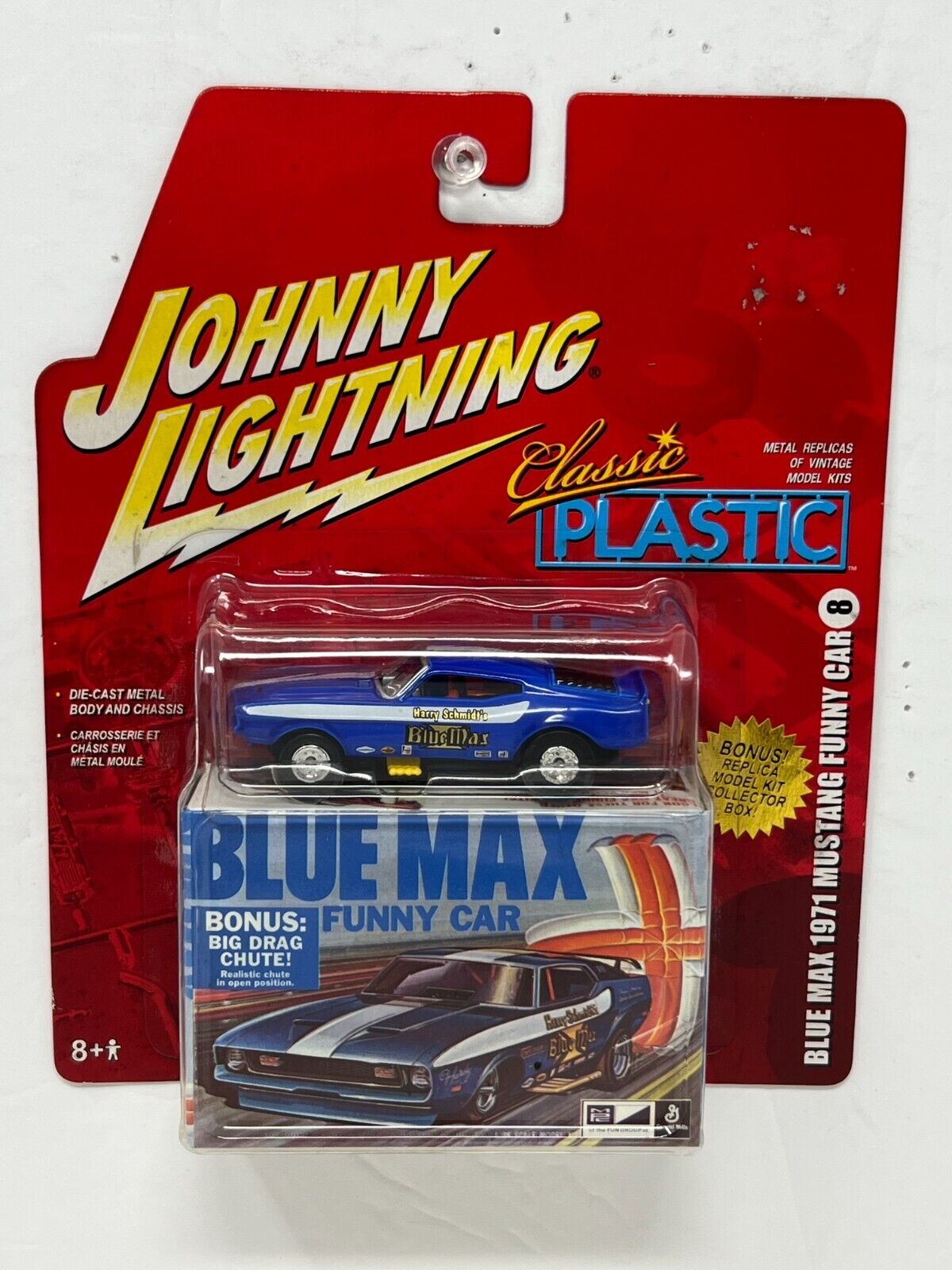 Johnny Lightning Classic Plastic Blue Max 1971 Mustang Funny Car 1:64 Diecast