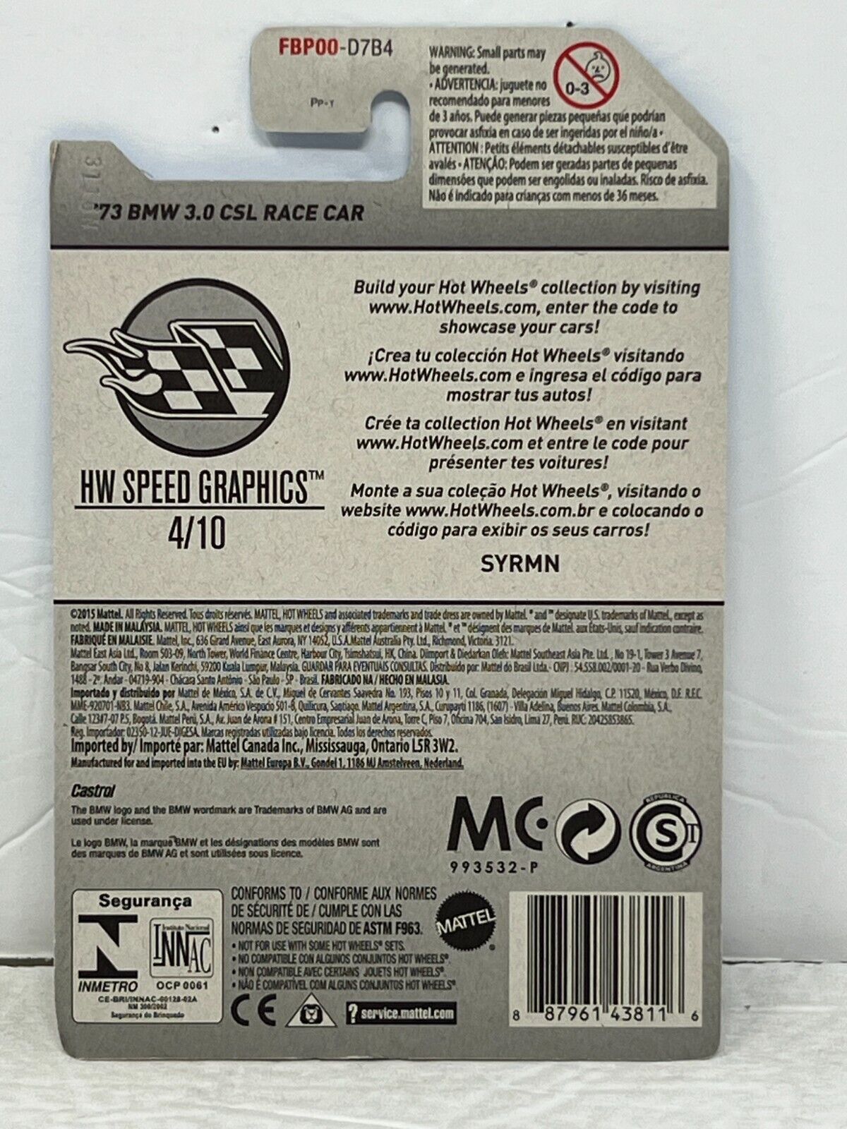 Hot Wheels Zamac HW Speed Graphics '73 BMW 3.0 CSL Race Car 1:64 Diecast