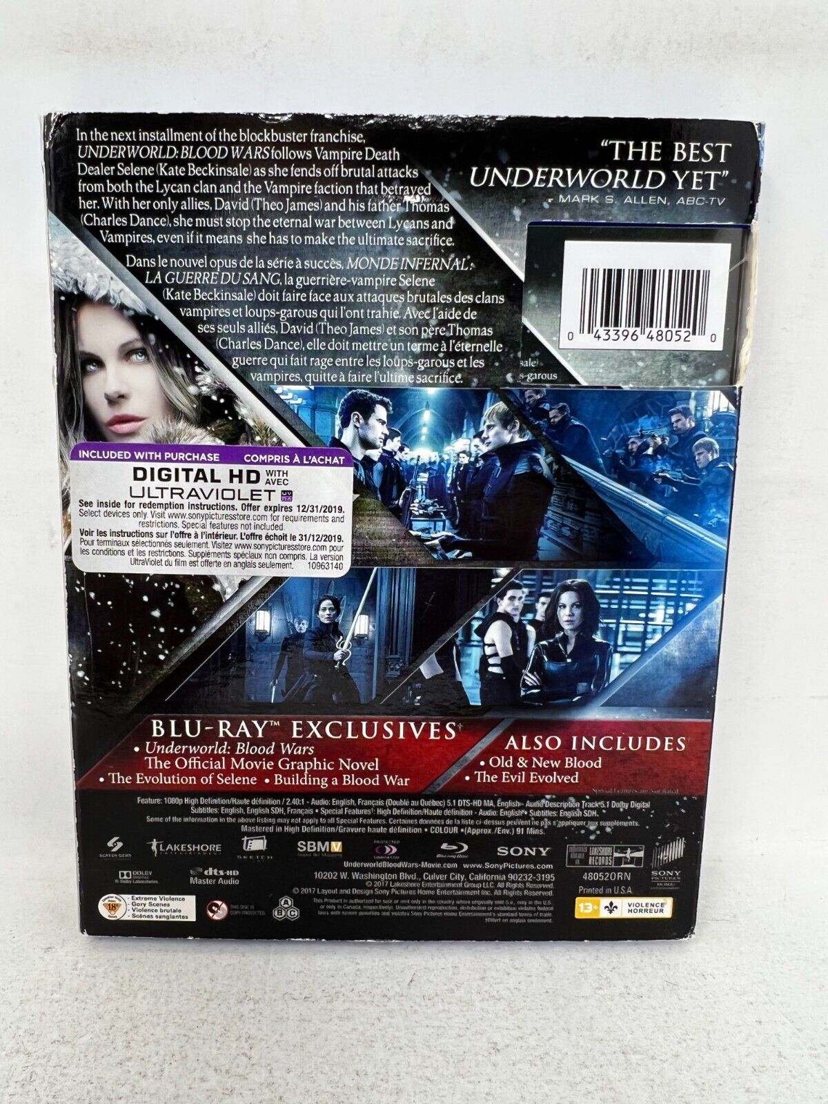 Underworld: Blood Wars (Blu-ray, 2017) Kate Beckinsale Fantasy Good Condition!!!