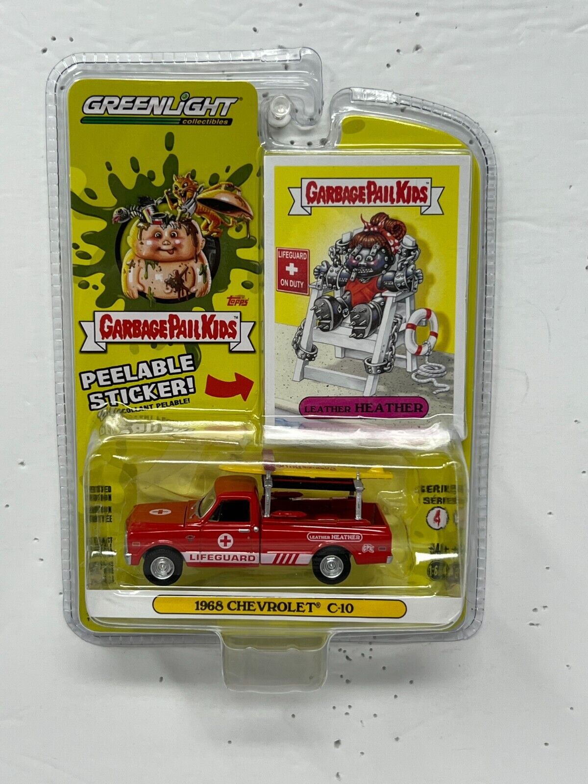 Greenlight Garbage Pail Kids Leather Heather 1968 Chevrolet C-10 1:64 Diecast