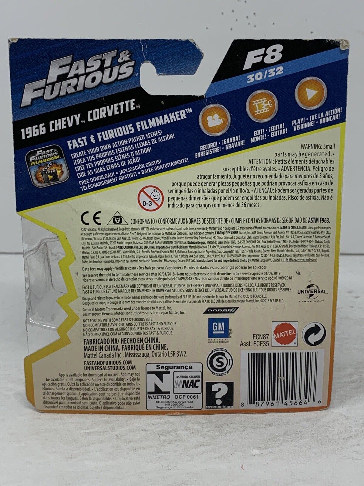 Fast & Furious F8 1966 Chevy Corvette 1:55 Diecast