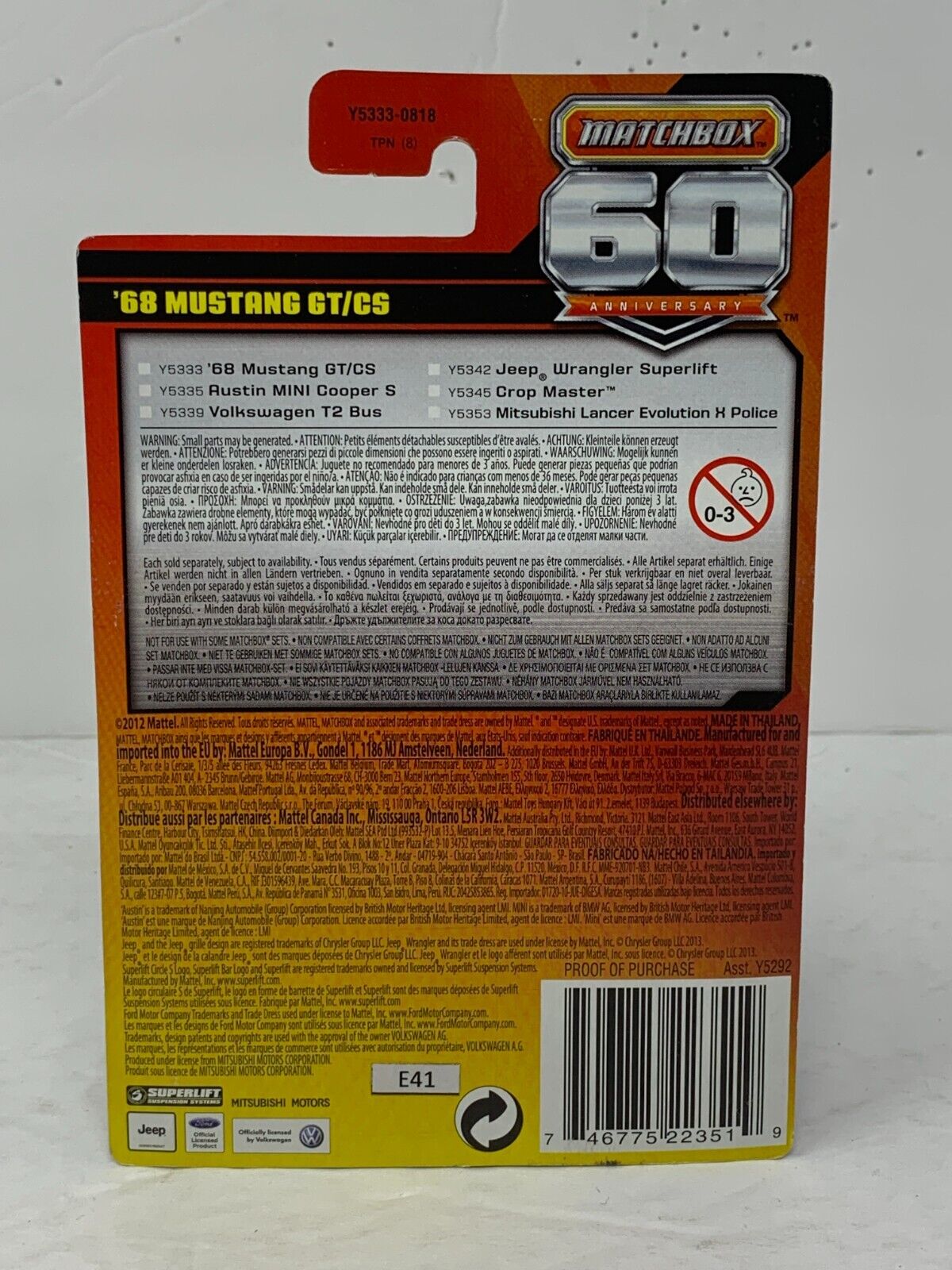 Matchbox 60th Anniversary '68 Mustang GT CS 1:64 Diecast