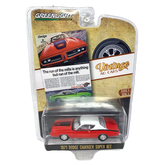 Greenlight Vintage Ad Cars Series 4 1971 Dodge Charger Super Bee 1:64 Diecast