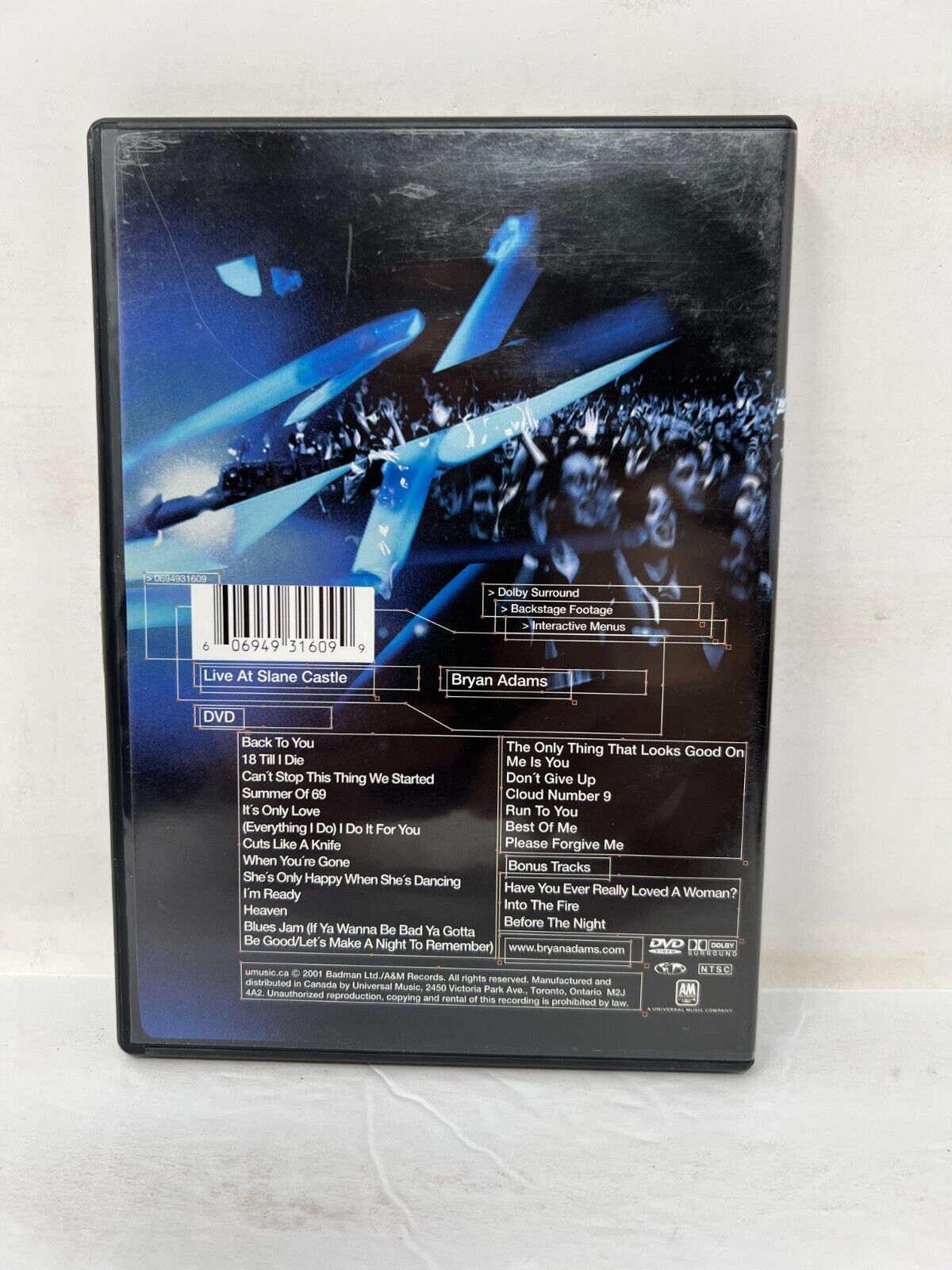 Bryan Adams Live at Slane Castle (DVD, 2001) Music Concert Good Condition!!!