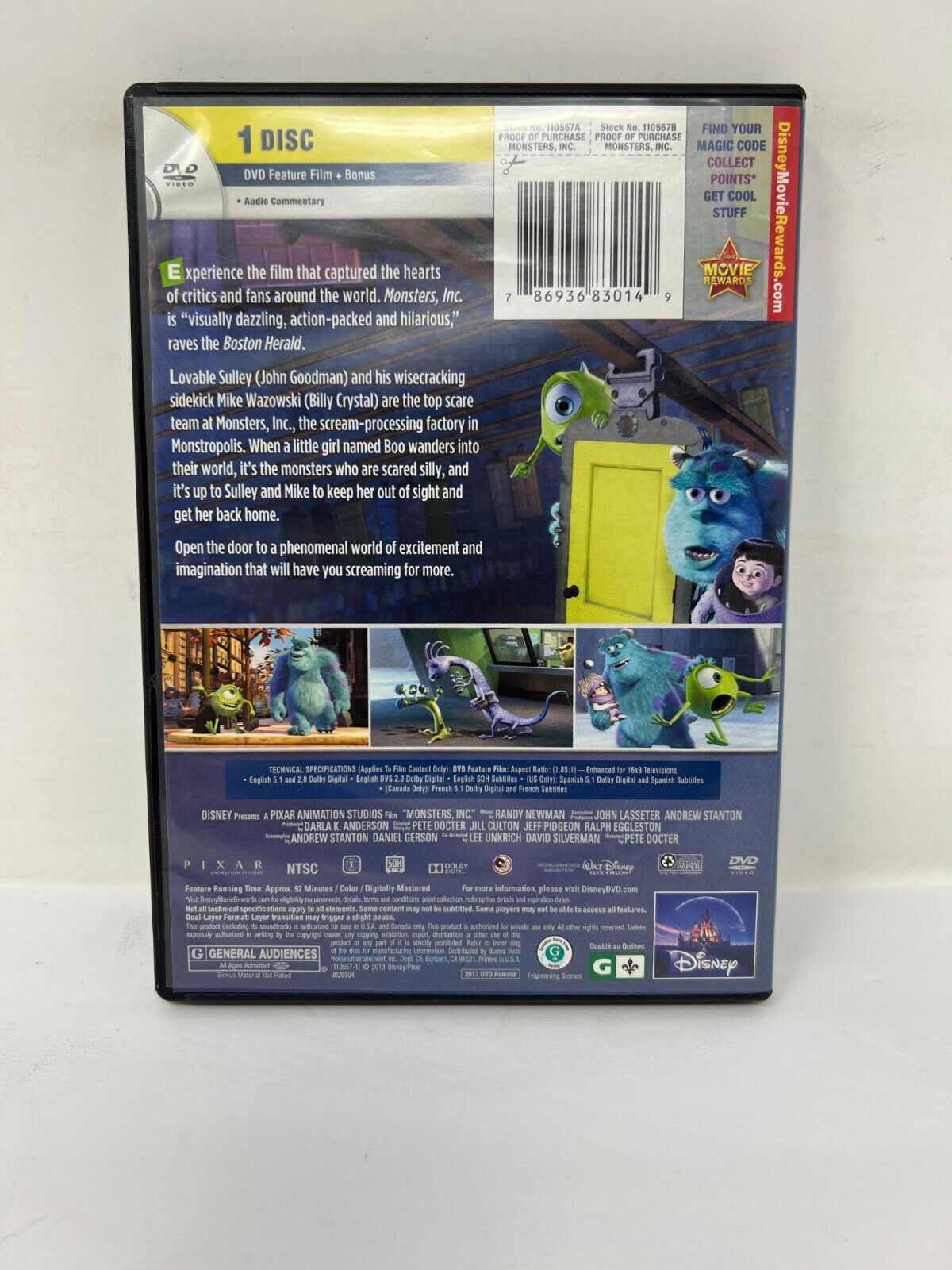 Disney Pixar Monsters, Inc. (DVD, 2013) Good Condition!!!