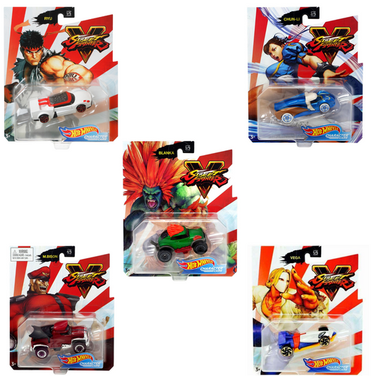 Hot Wheels Character Cars Capcom Street Fighter Complete Set of 5 1:64 Diecast