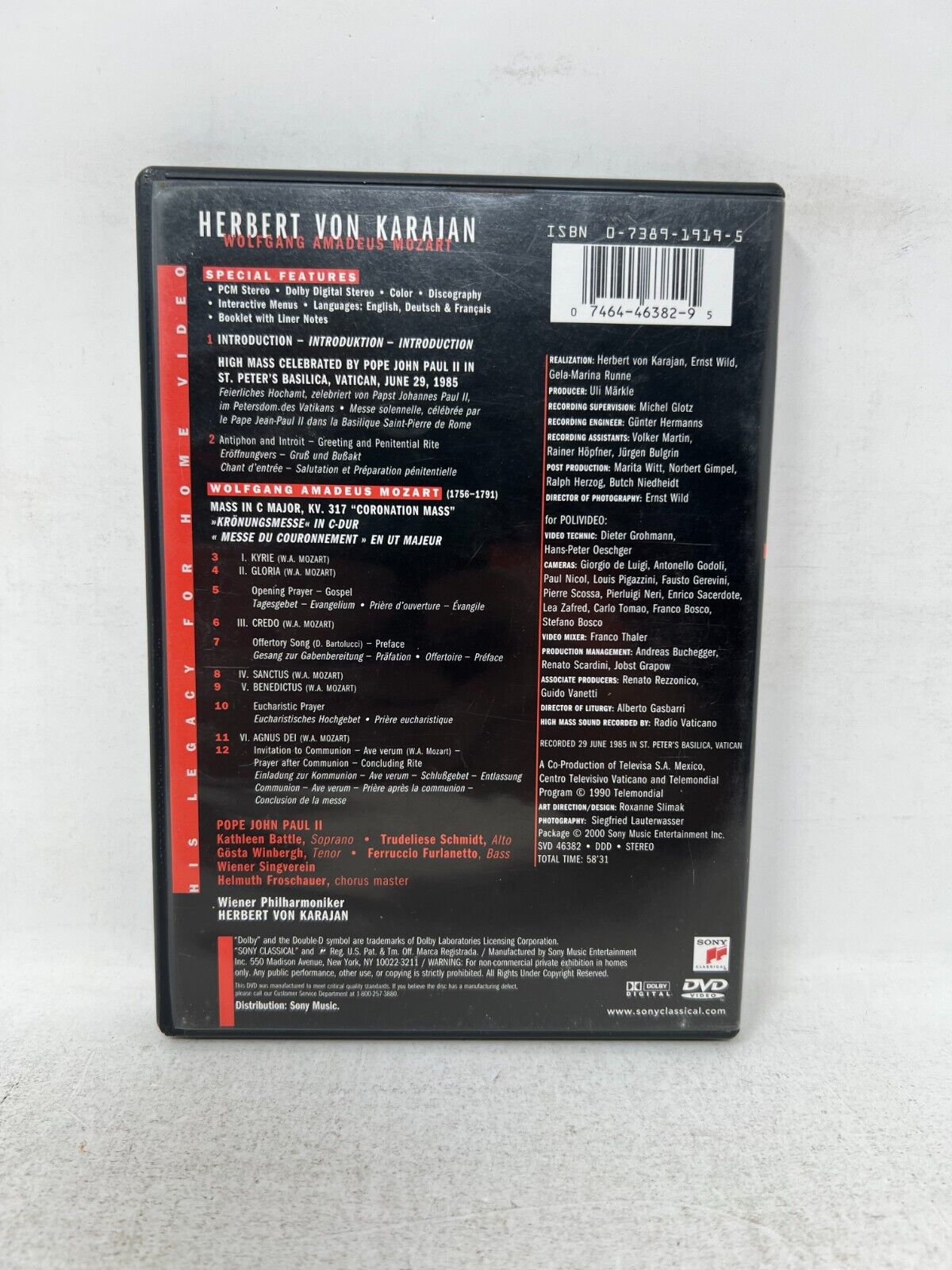 Mozart Coronation Mass Herbert Karajan (DVD, 2000) Music Concert Good Condition!