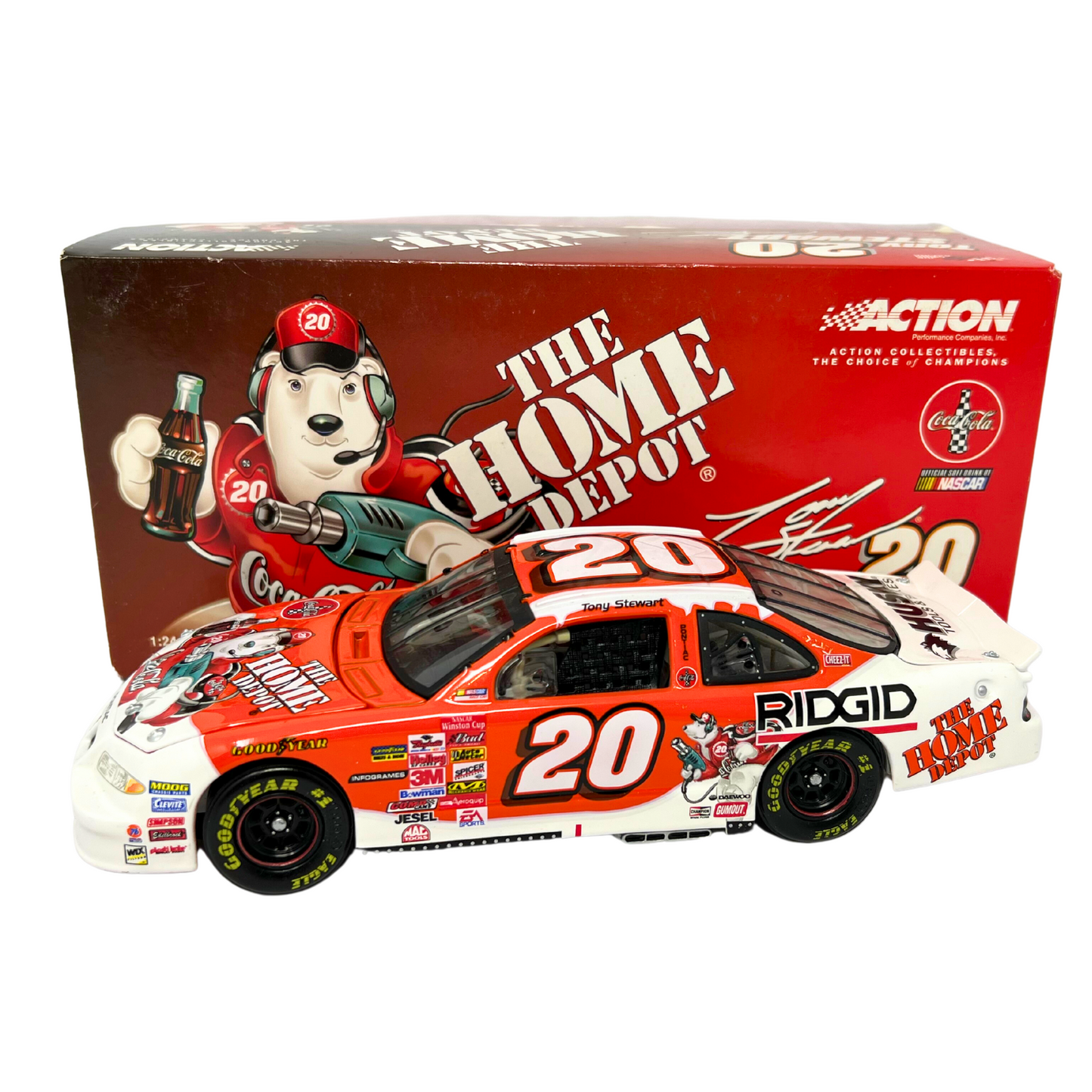 Action Nascar #20 Tony Stewart Home Depot Coca-Cola Polar Bear 2001 1:24 Diecast