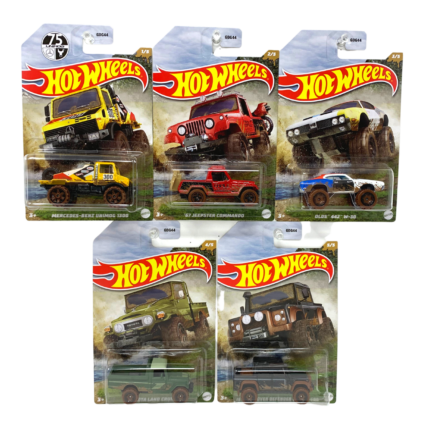 Complete Set of 5 Hot Wheels Off Road Mudd Runners 1:64 Diecast