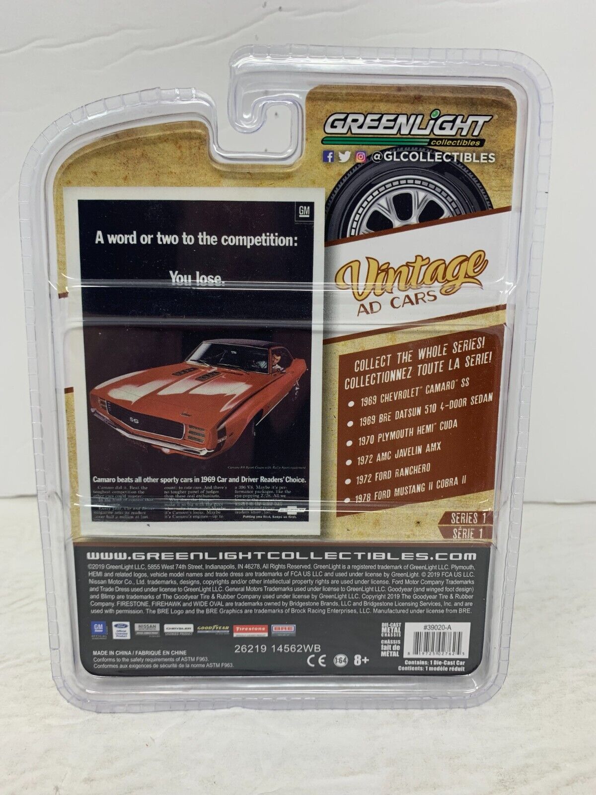 Greenlight Vintage Ad Cars Series 1 1969 Chevrolet Camaro SS 1:64 Diecast