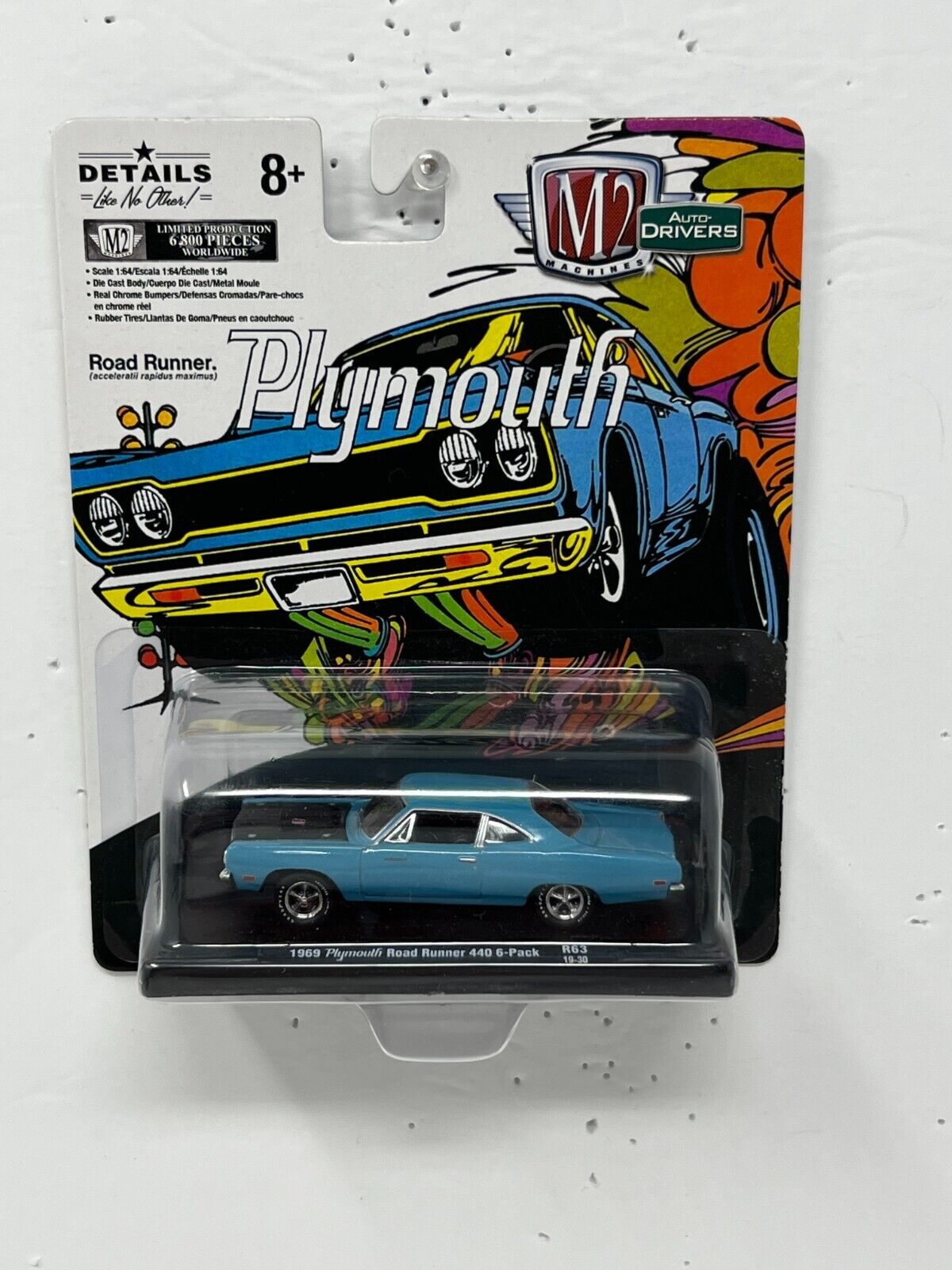 M2 Machines Auto-Drivers 1969 Plymouth Road Runner 440 6-Pack 1:64 Diecast