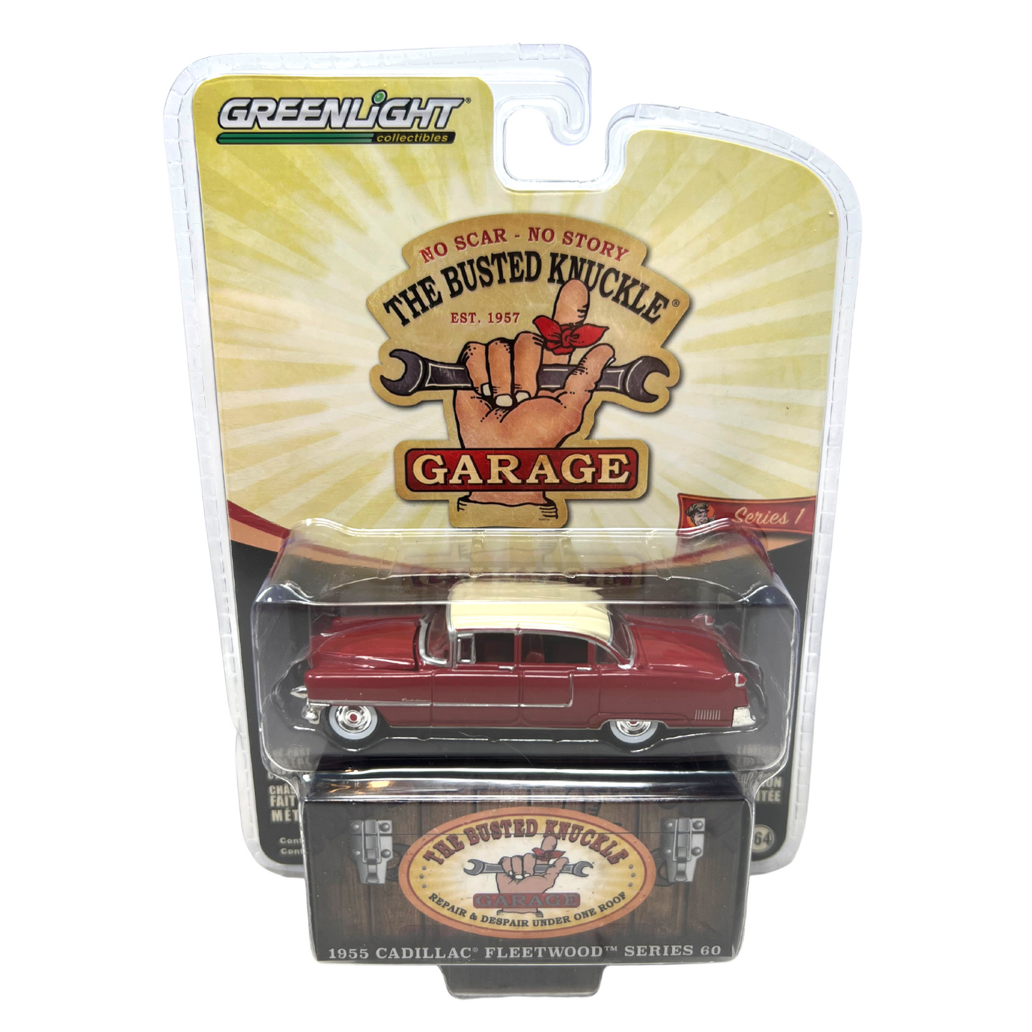 Greenlight The Busted Knuckle Garage 1955 Cadillac Fleetwood 1:64 Diecast