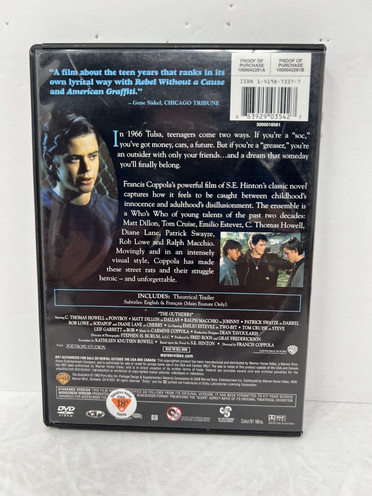 The Outsiders (DVD, 2008) Francis Ford Coppola Crime Drama Good Condition!!!