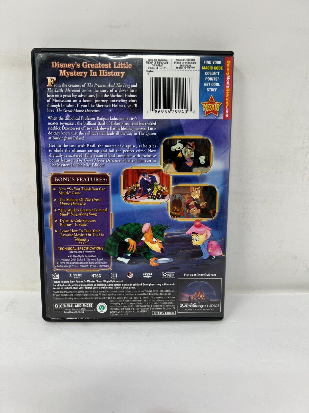 Disney The Great Mouse Detective (DVD, 2010) Good Condition!!!