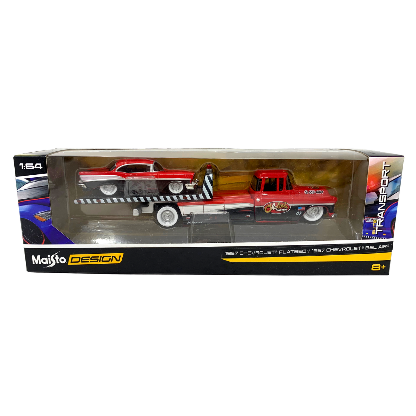 Maisto Design Elite Transport 1957 Chevy Flatbed 1957 Chevy Bel Air 1:64 Diecast