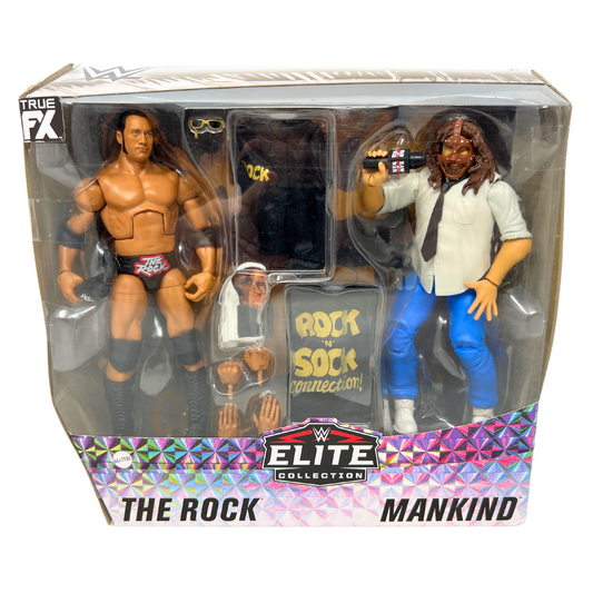 WWE Elite Collection 2-Pack The Rock & Mankind Rock and Sock Connection Figures