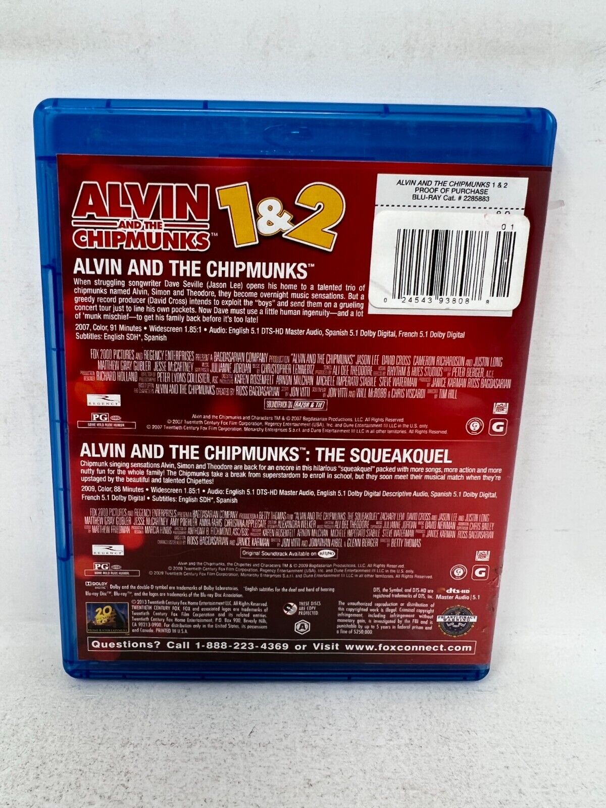 Alvin and the Chipmunks 1 & 2 Collection (Blu-ray, 2013) Jason Lee