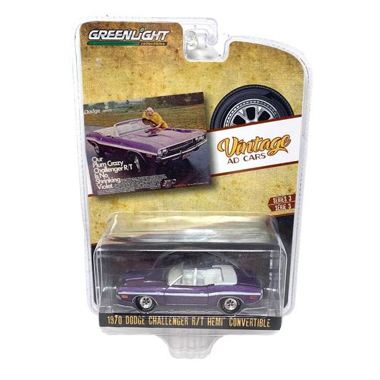 Greenlight Vintage Ad Cars 1970 Dodge Challenger RT Hemi 1:64 Diecast