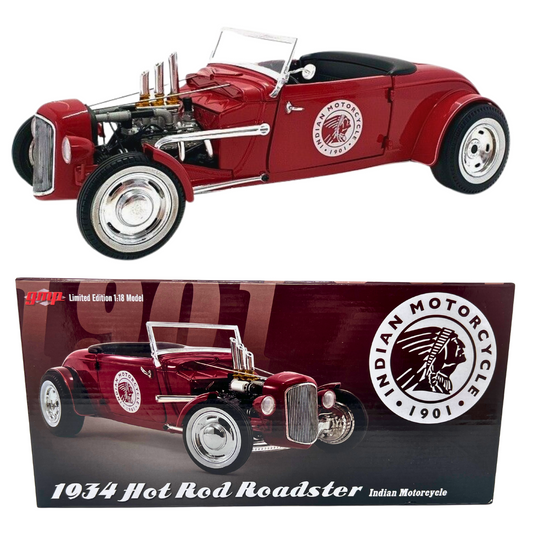 GMP 1934 Ford Hot Rod Roadster Indian Motorcycle 1:18 Diecast Red