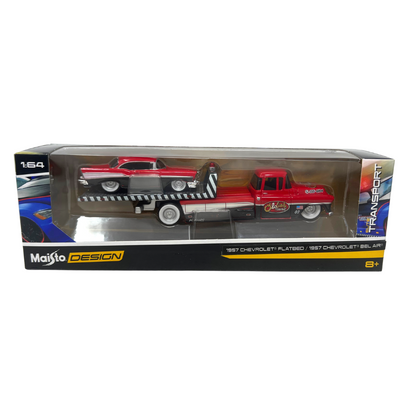 Maisto Design Elite Transport 1957 Chevrolet Flatbed & Bel Air 1:64 Diecast