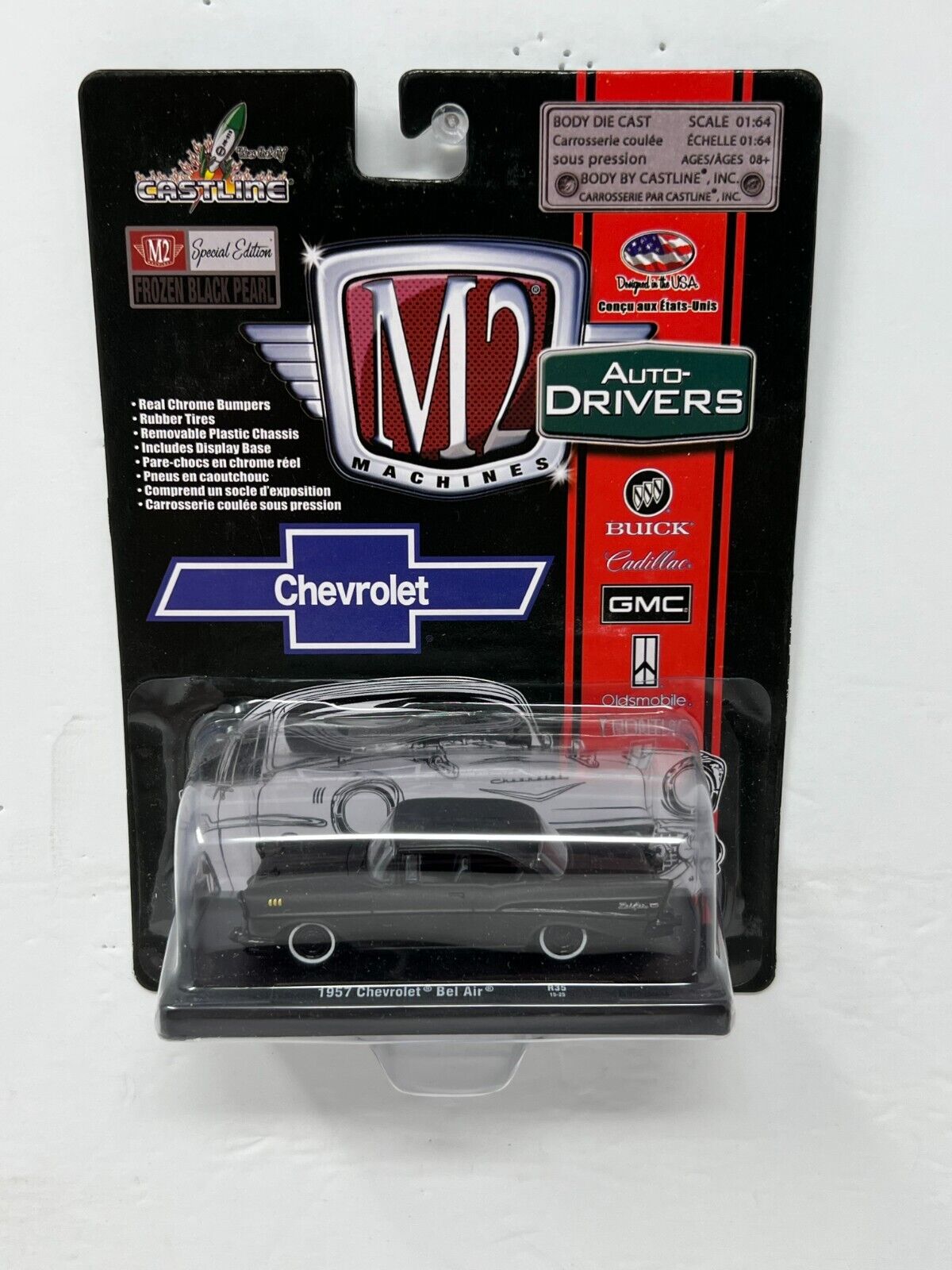 M2 Machines Auto-Drivers Frozen Black Pearl 1957 Chevrolet Bel Air 1:64 Diecast