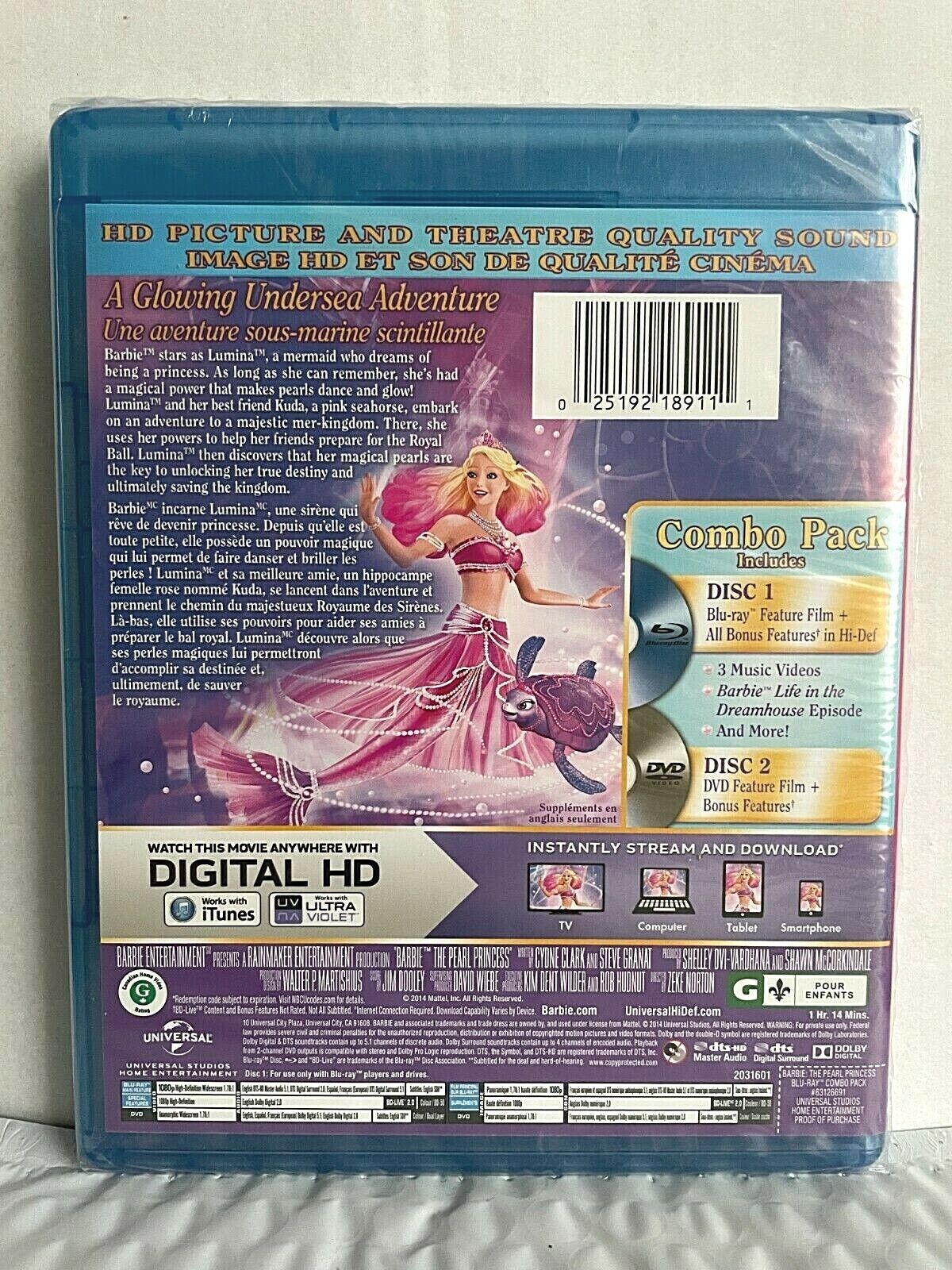 Barbie The Pearl Princess (Blu-ray, 2014) Kids Cartoon New and Sealed!!