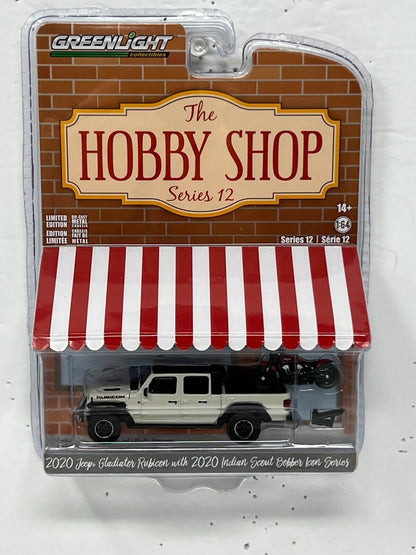 Greenlight Hobby Shop 2020 Jeep Gladiator Rubicon w/ 2020 Motorbike 1:64 Diecast