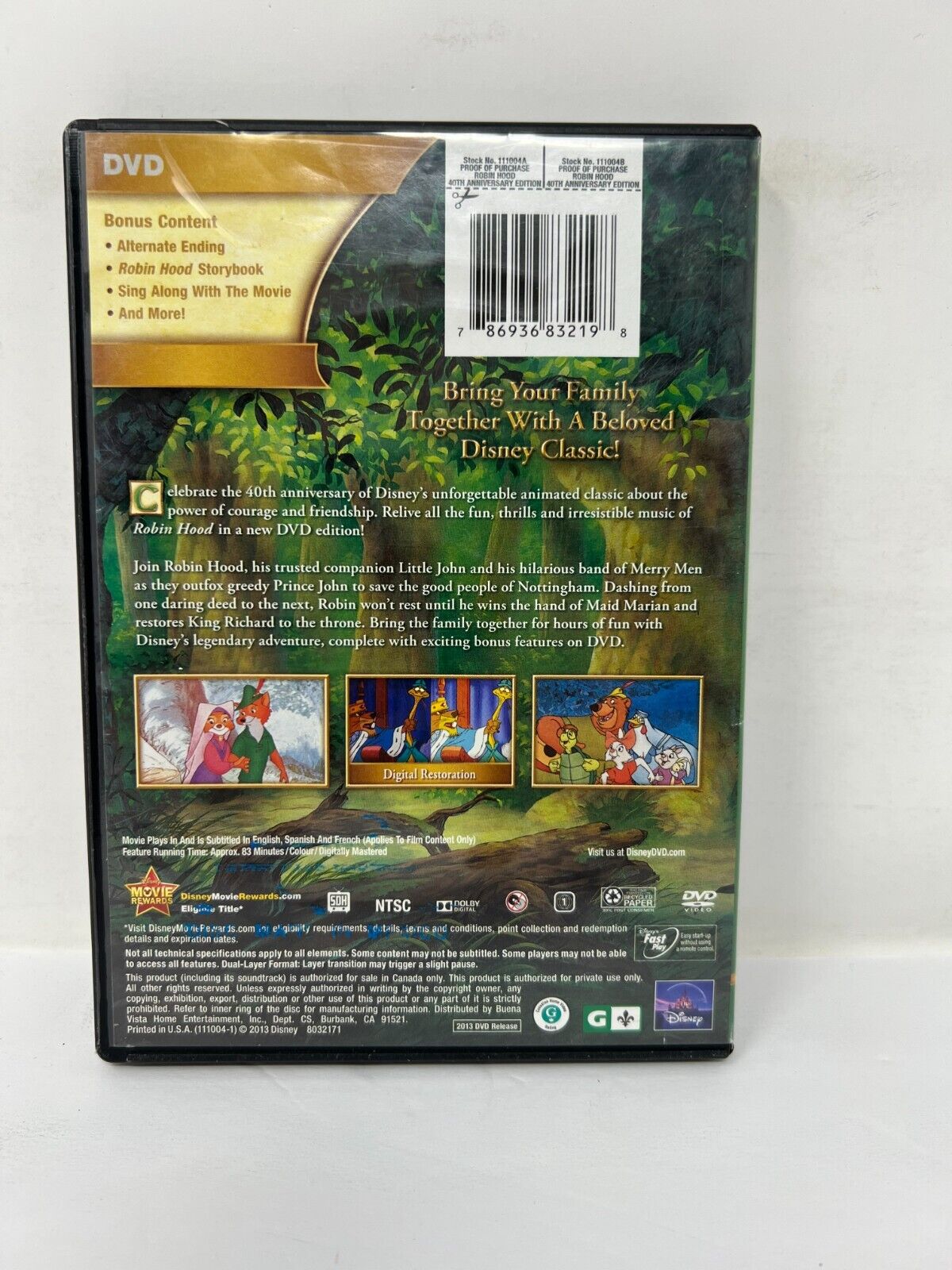 Robin Hood (DVD, 2013) 40th Anniversary Edition Disney Classic Good Condition!!!