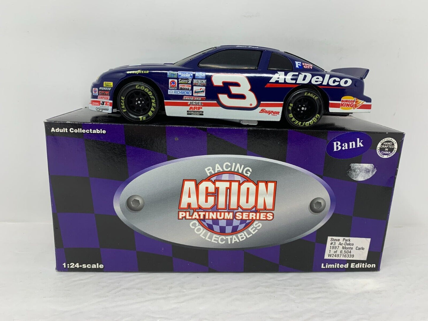 Action Nascar #3 Steve Park AC Delco 1997 Chevy Monte Carlo BANK 1:24 Diecast