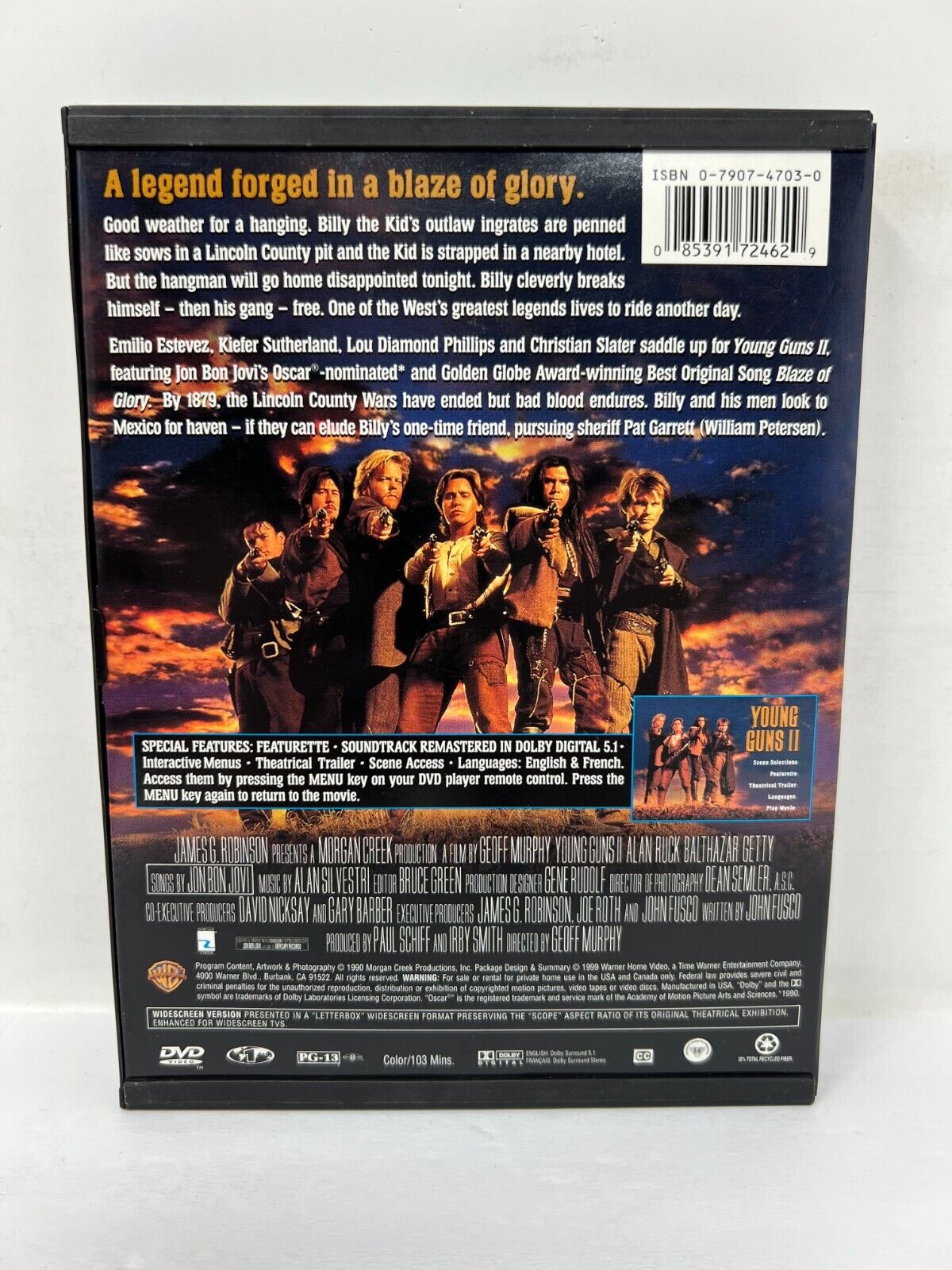 Young Guns II (DVD, 1999) Emilio Estevez Western Good Condition!!!