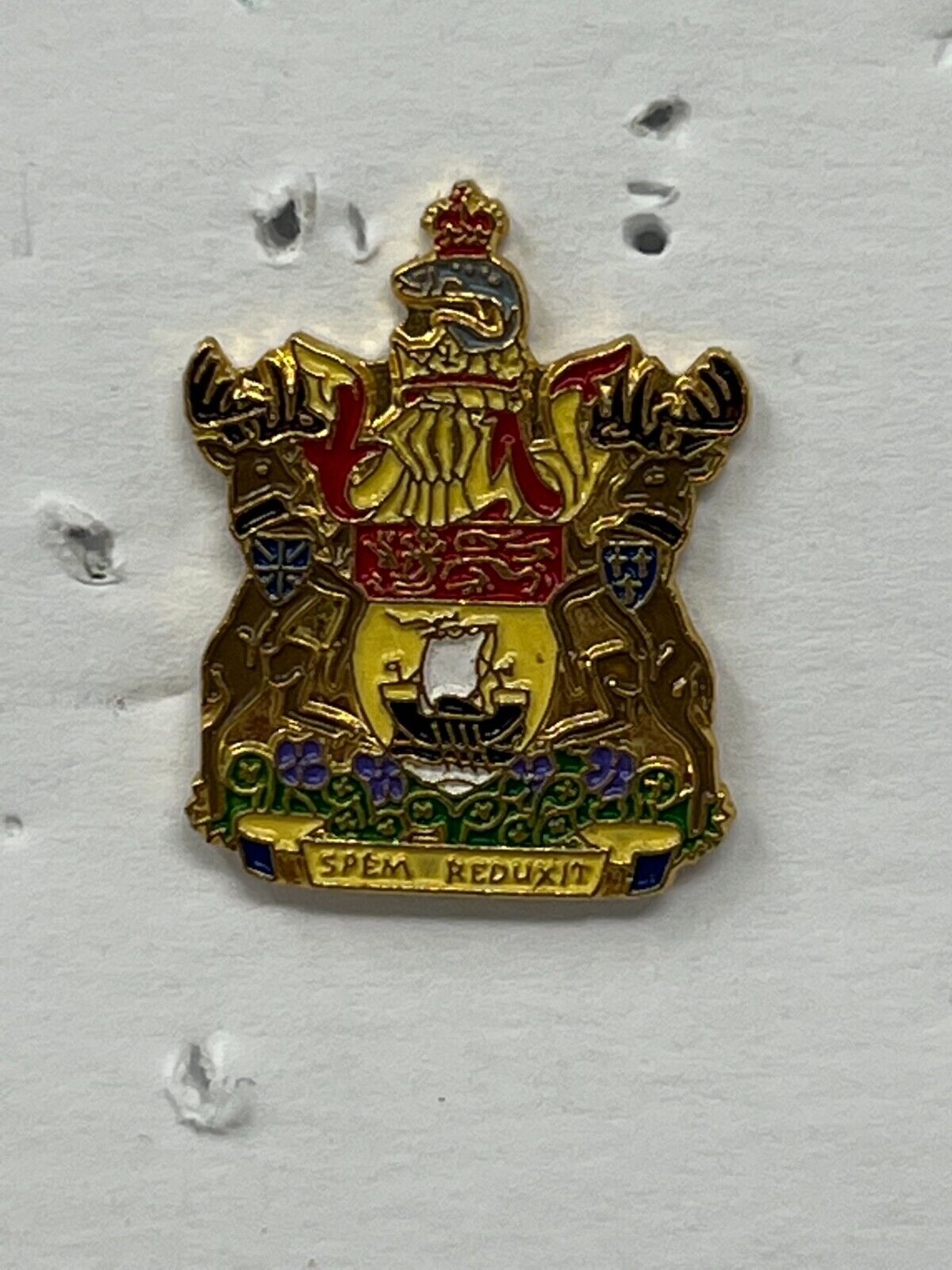 New Brunswick Coat of Arms Spem Reduxit Patriotic Lapel Pin