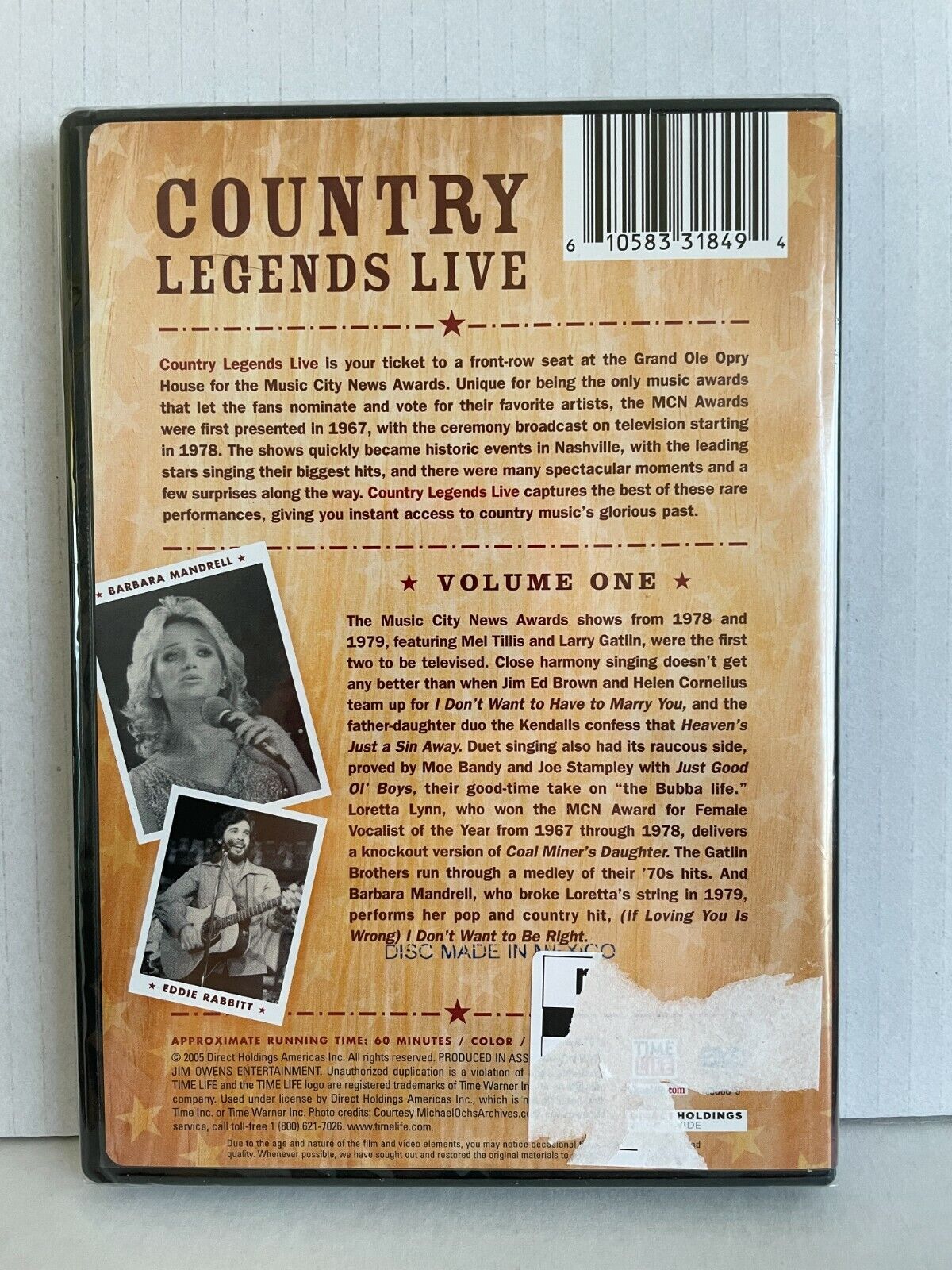 Country Legends Live Vol. 1 (DVD, 2005) Time Life Music Concert Sealed!!!