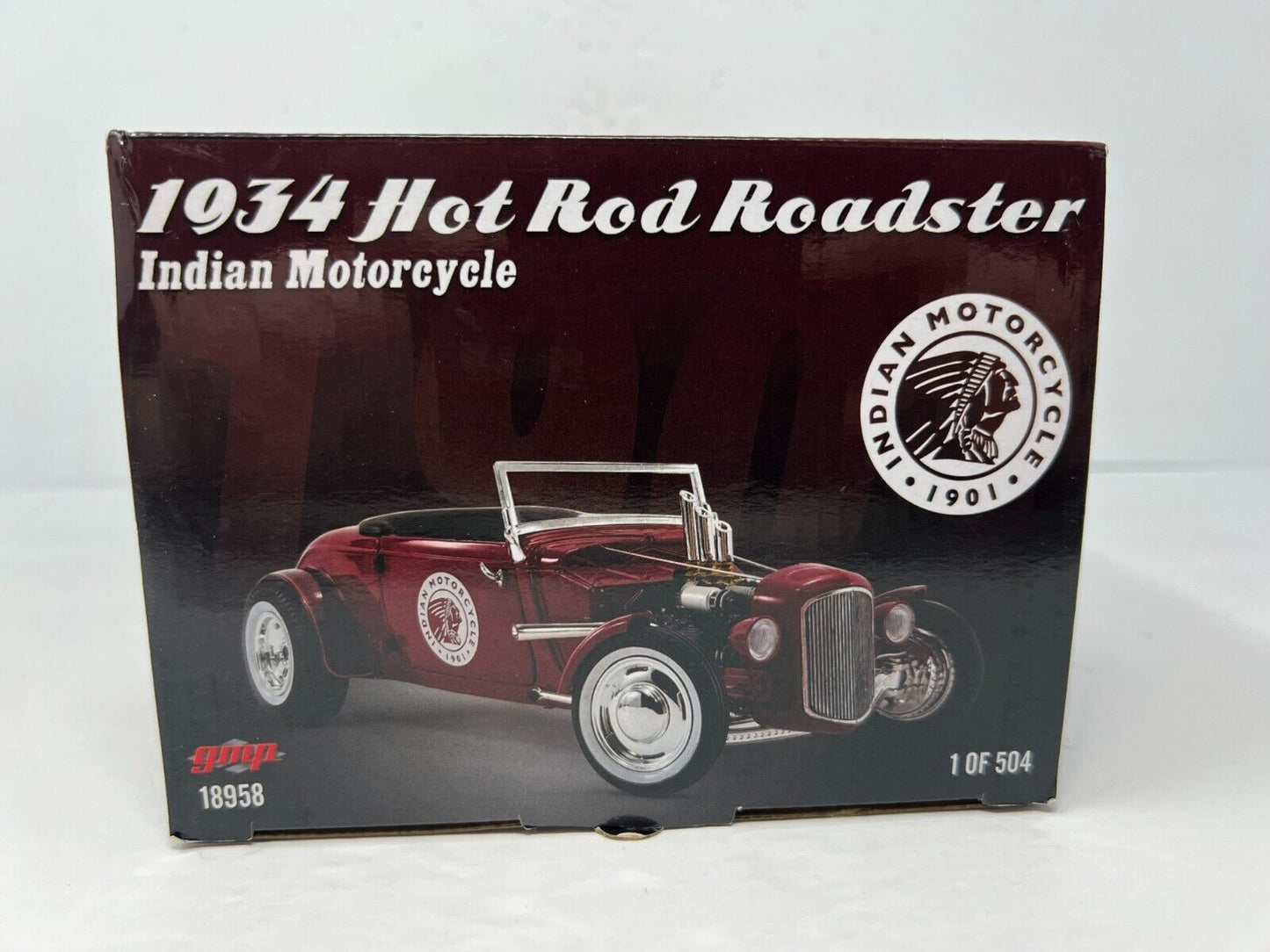 GMP 1934 Ford Hot Rod Roadster Indian Motorcycle 1:18 Diecast Red