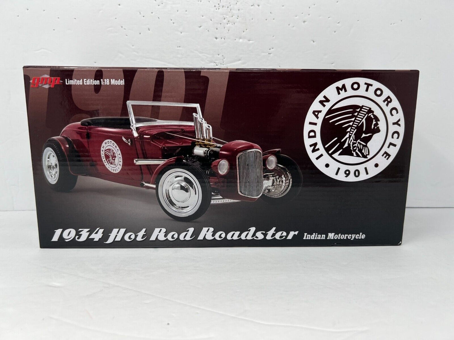 GMP 1934 Ford Hot Rod Roadster Indian Motorcycle 1:18 Diecast Red