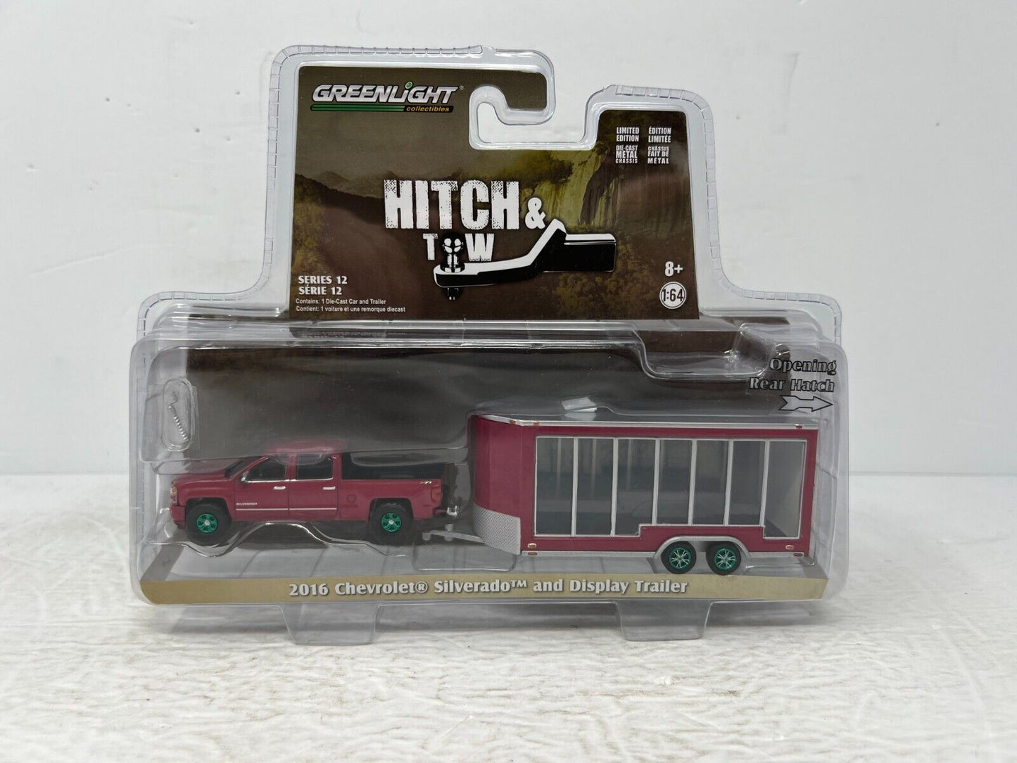 Greenlight Hitch & Tow 2016 Chevy Silverado & Trailer Green Machine 1:64 Diecast